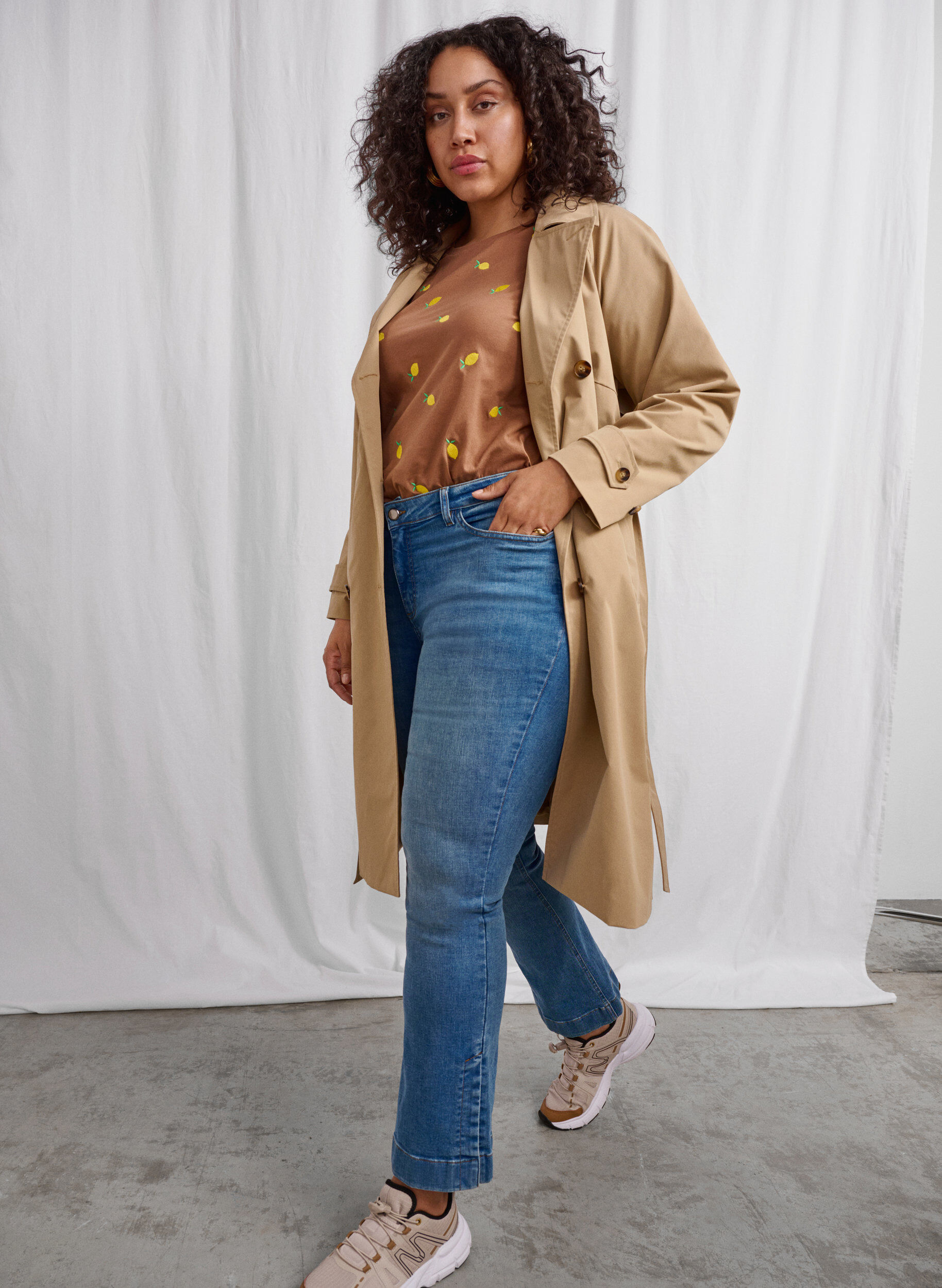 Zizzi Klasyczny dlugi trencz z&nbsp;paskiem, Chinchilla, Image image number 1