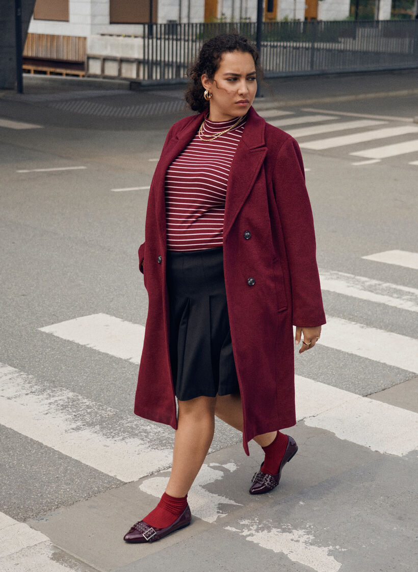 Plaszcz z mieszanki welny z dwurzedowymi guzikami, Czerwony, Image