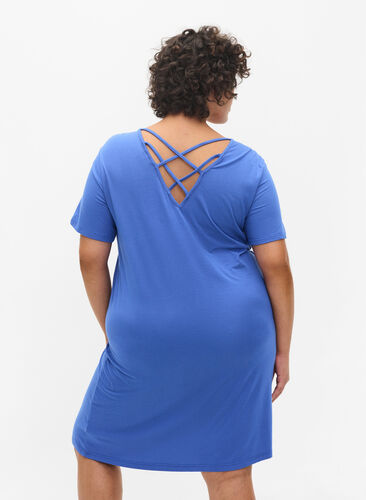 Wiskozowa sukienka z krótkim rekawem i detalem z tylu, Dazzling Blue, Model image number 1