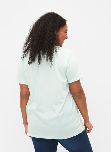T-shirt z krótkim rekawem i dekoltem w szpic, Honeydew, Model image number 1