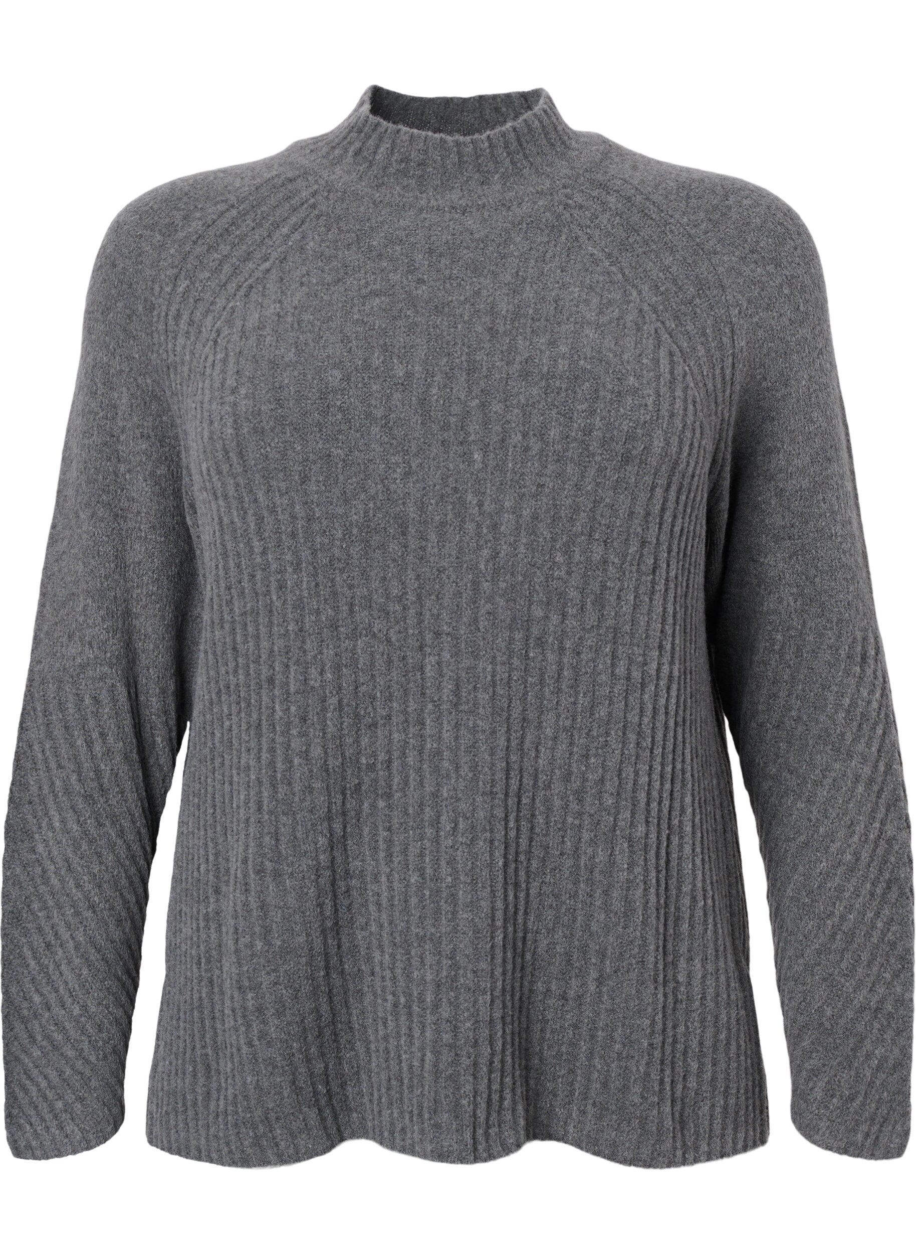 Zizzi Sweter z golfem o prazkowanej fakturze, Dark Grey Melange, Packshot image number 0