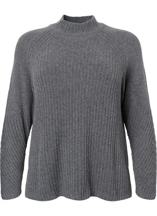 Sweter z golfem o prazkowanej fakturze, Dark Grey Melange, Packshot image number 0