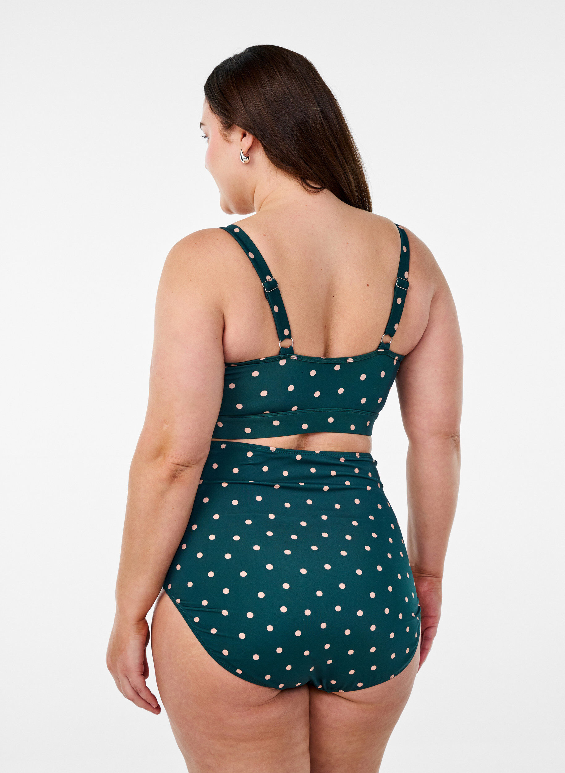 ZizziG&oacute;ra od bikini w kropki i z falbankami, Zielony, Model image number 2