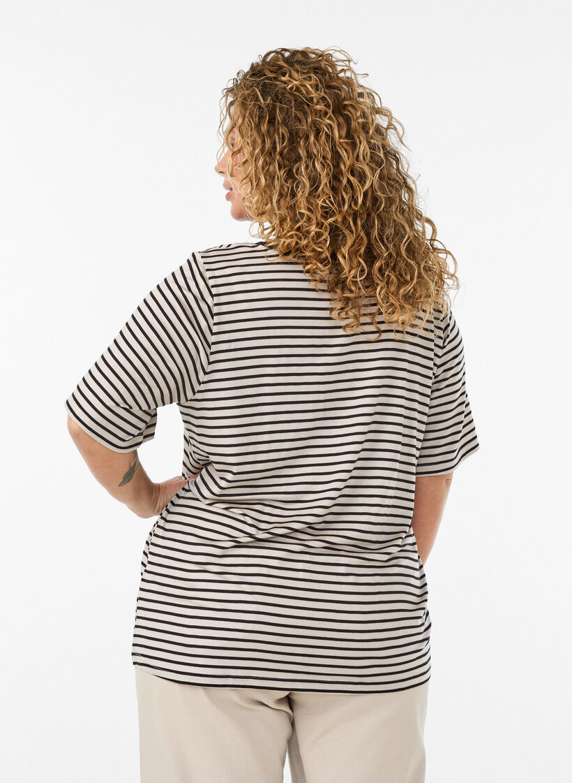 Koszulka z TENCEL&trade; Lyocell i paskami, Brązowy, Model image number 2