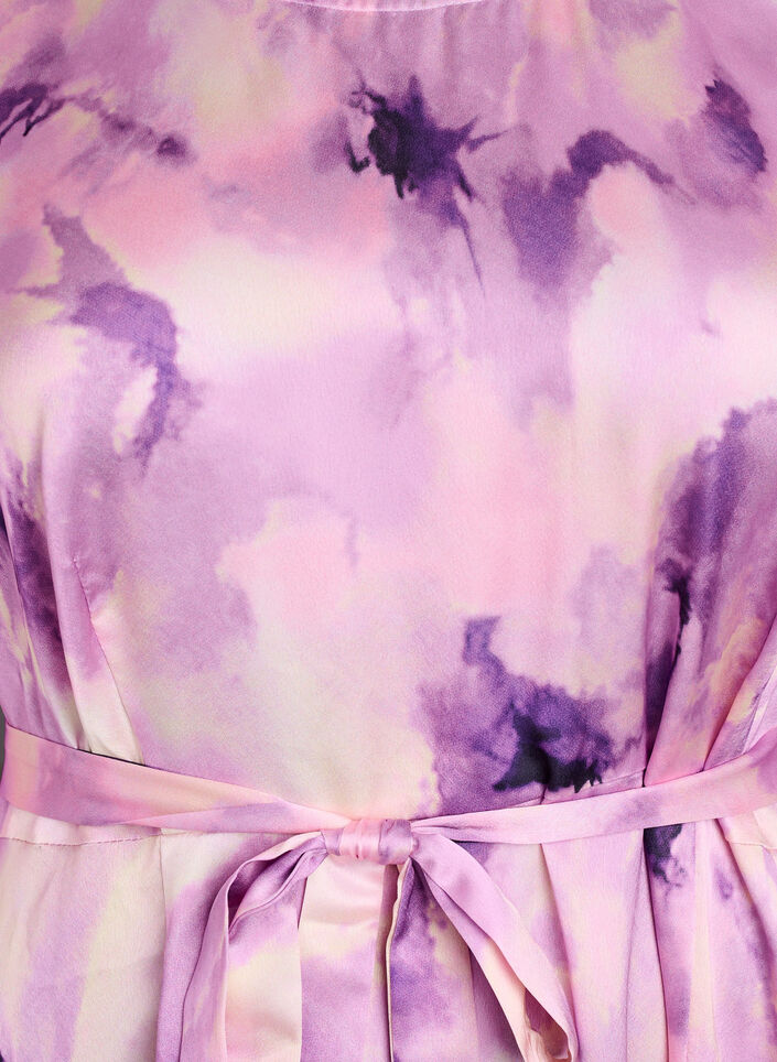 Sukienka imprezowa z kr&oacute;tkim rekawem i wiazanym paskiem, Fioletowy, Packshot image number 2