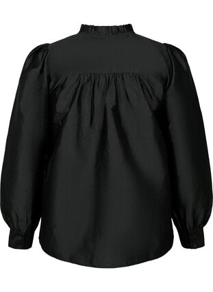 Blyszczaca bluzka koszulowa z falbanami, Black, Packshot image number 1