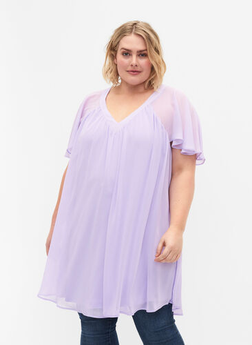 Luzna sukienka z krótkimi rekawami, Purple Heather, Model image number 0
