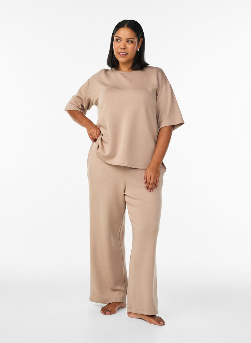 Luzna koszulka z kr&oacute;tkim rekawem, Beżowy, Model image number 1