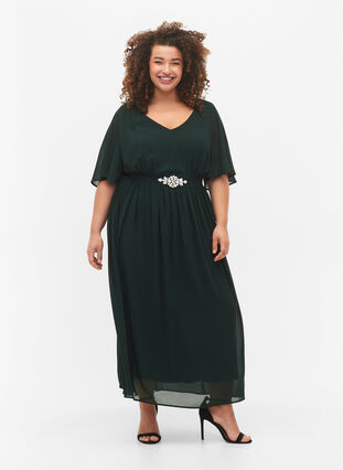 Dluga sukienka z plisami i krótkimi rekawkami, Scarab, Model image number 0