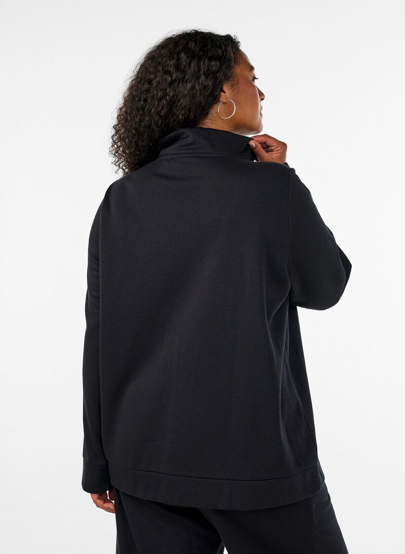 Bluza z wysokim kolnierzem i zamkiem, Czarne, Model image number 2