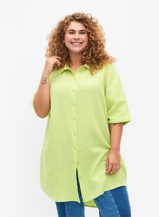 Bawelniana koszula z póldlugimi rekawami, Wild Lime, Model image number 0