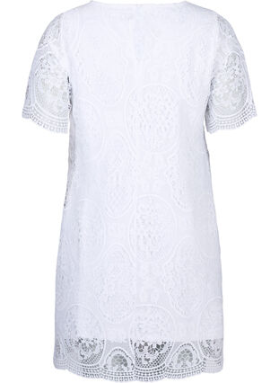 Koronkowa, imprezowa sukienka z krótkimi rekawami, Bright White, Packshot image number 1