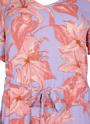 Wiskozowa sukienka midi z krótkim rekawem i kwiatowym nadrukiem, Lavender Flower, Packshot image number 2