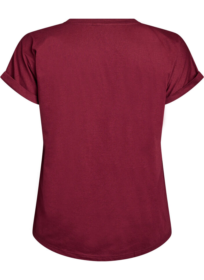 T-shirt z kr&oacute;tkim rekawem z mieszanki bawelny, Ciemnobordowy, Packshot image number 1