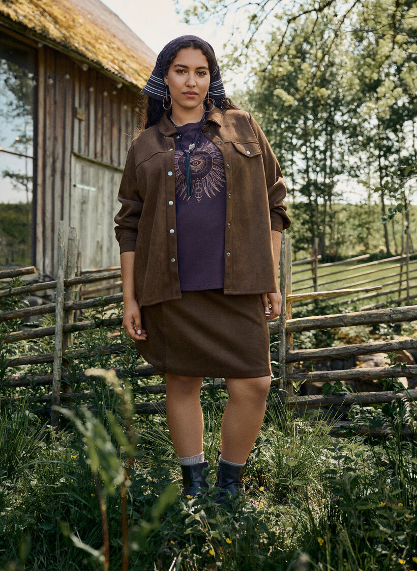 Krótka trapezowa spódnica z imitacji zamszu, Brązowy, Image image number 0