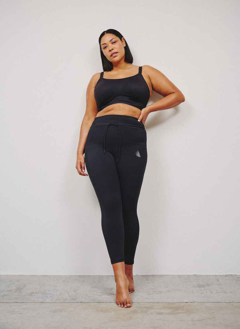 Rajstopy treningowe 7/8 z wysokim stanem i kieszenia, Czarne, Image image number 0