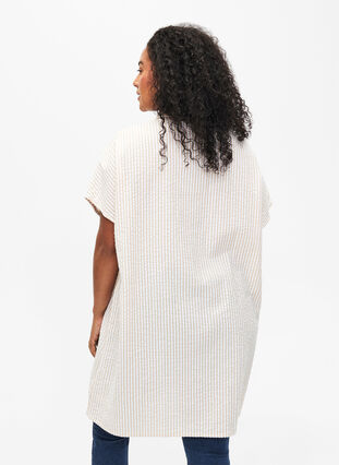 Dluga bawelniana koszula w paski, White/Natrual Stripe, Model image number 1