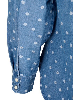 Jeansowa koszula w kwiaty z kieszenia na piersi, Light Blue w.Flowers, Packshot image number 4