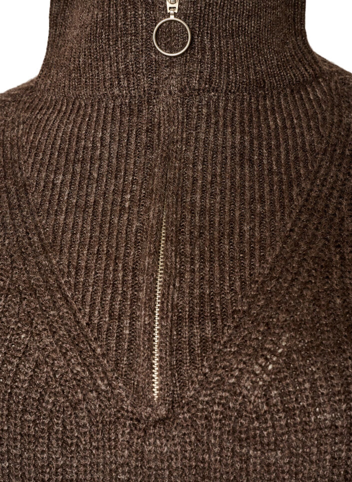Sweter z wysokim kolnierzem i zamkiem blyskawicznym, Brązowy, Packshot image number 2