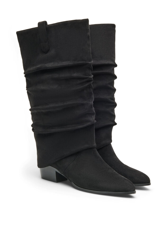 Dlugie buty w stylu zamszowym z odpinanym cholewem, Czarne, Packshot image number 1