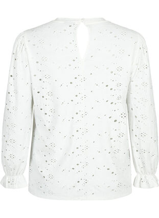 Bluzka z dlugim rekawem i dziurkowanym wzorem, Bright White, Packshot image number 1