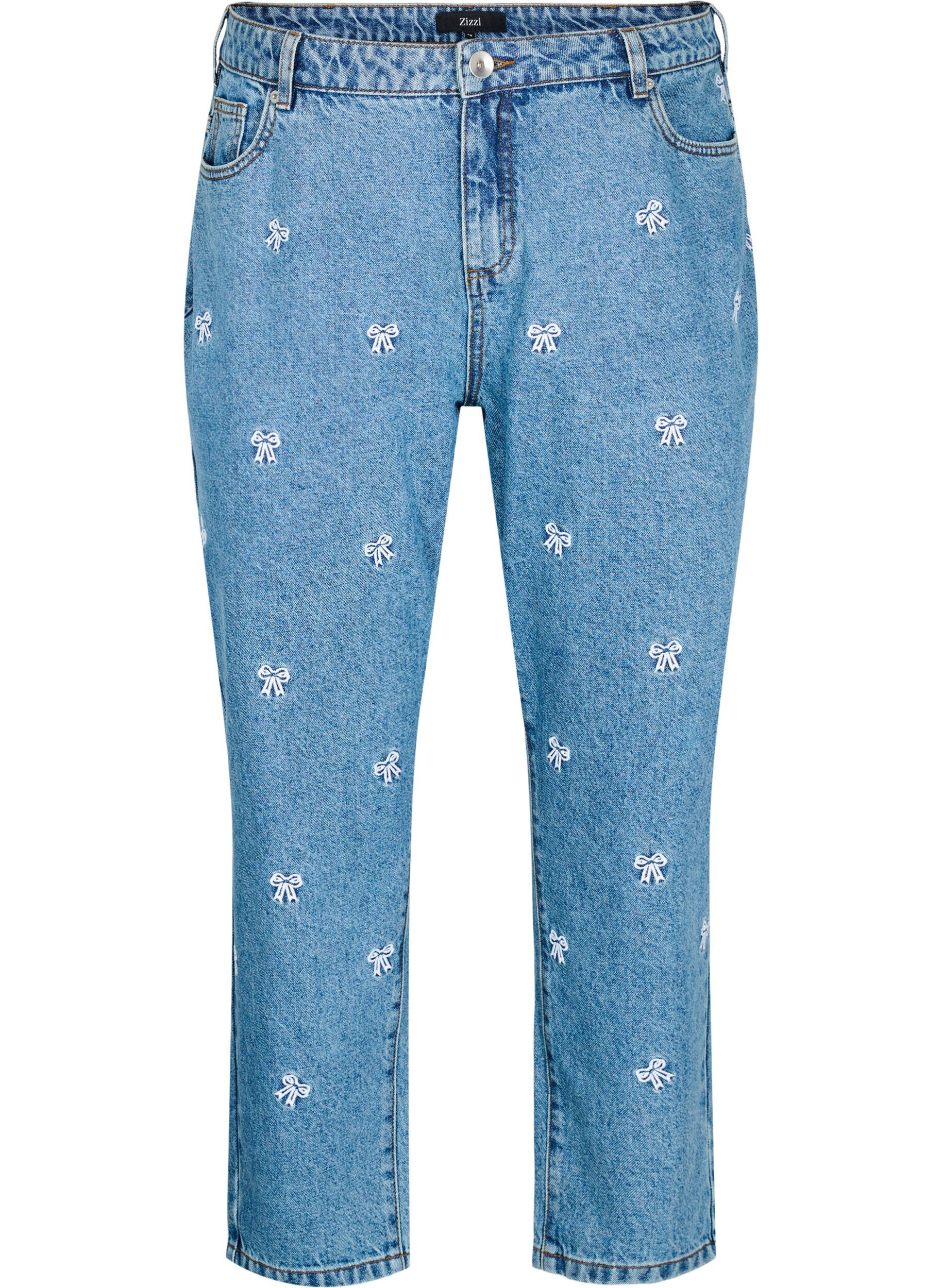 Zizzi  Jeansy Mille typu mom fit z haftem, Niebieskie, Packshot image number 0