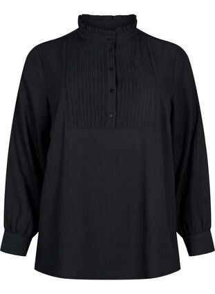 Bluzka z dlugim rekawem i kolnierzem z falbana, Black, Packshot image number 0