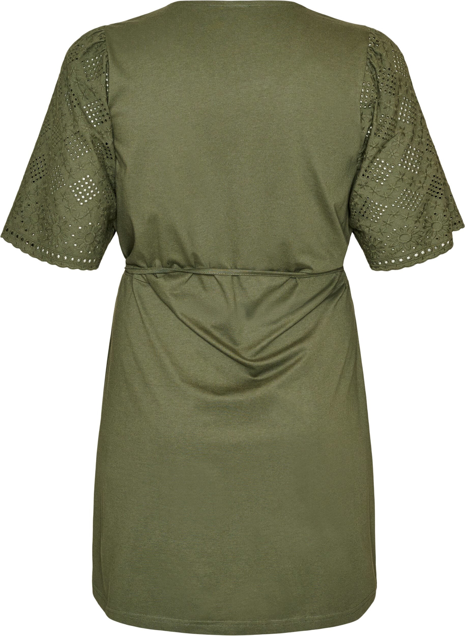 ZizziBawelniana sukienka z rekawami broderie anglaise i wiazaniem w talii, Zielony, Packshot image number 1