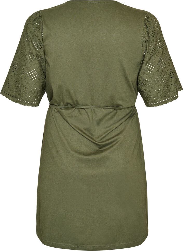 Bawelniana sukienka z rekawami broderie anglaise i wiazaniem w talii, Zielony, Packshot image number 1