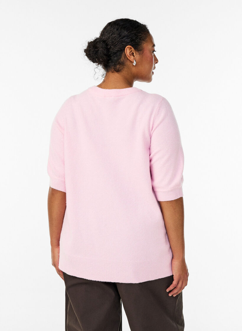 Knitted blouse with short sleeves, Pink, Model