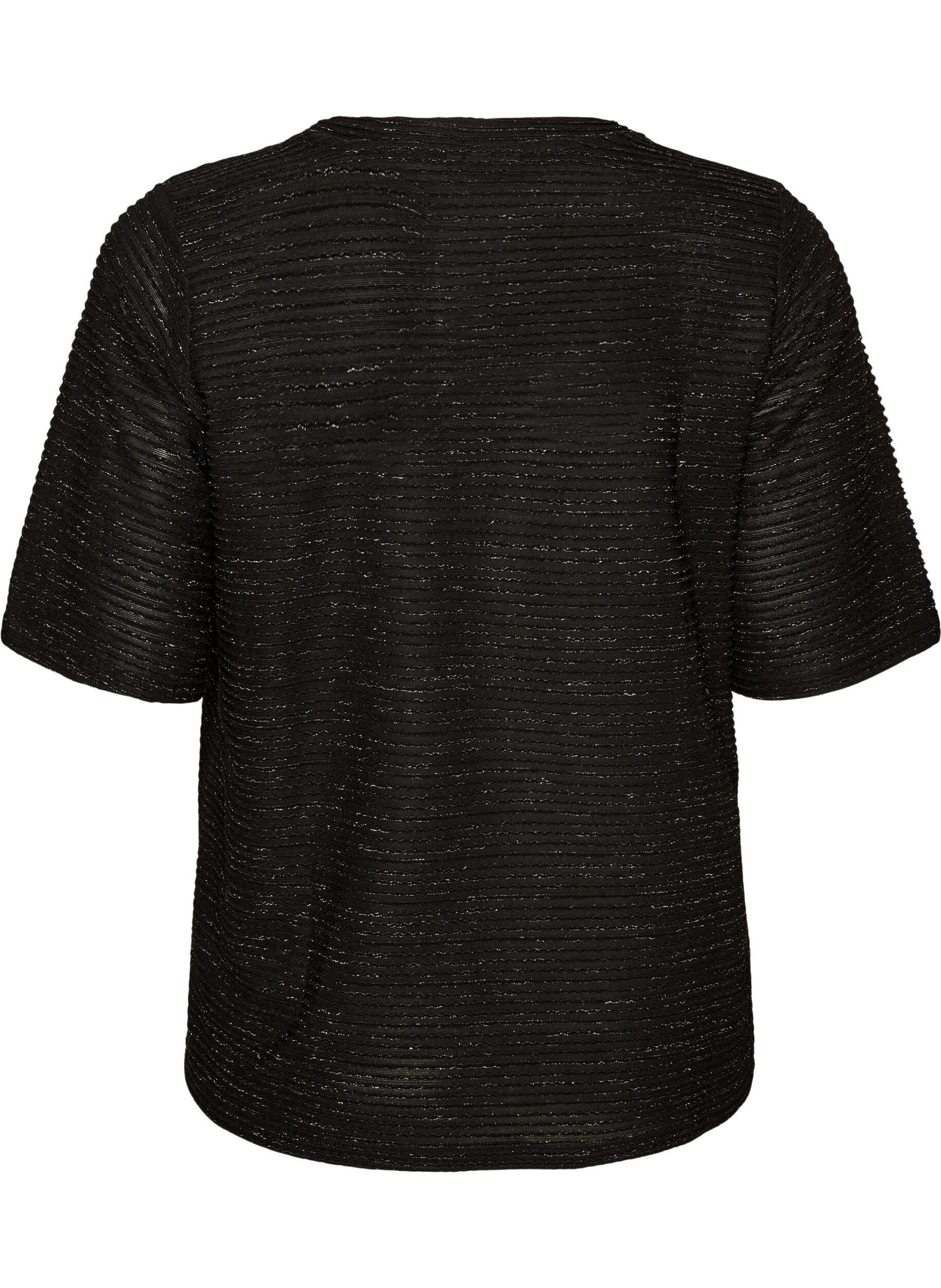 ZizziBluzka z tekstura i brokatem, Czarne, Packshot image number 1