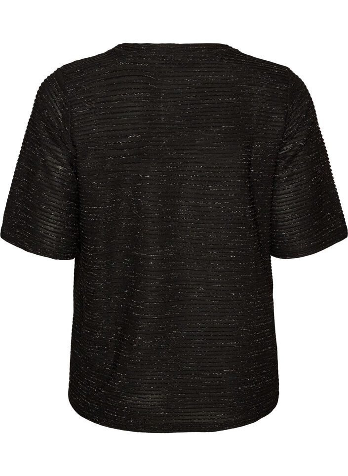 Bluzka z tekstura i brokatem, Czarne, Packshot image number 1