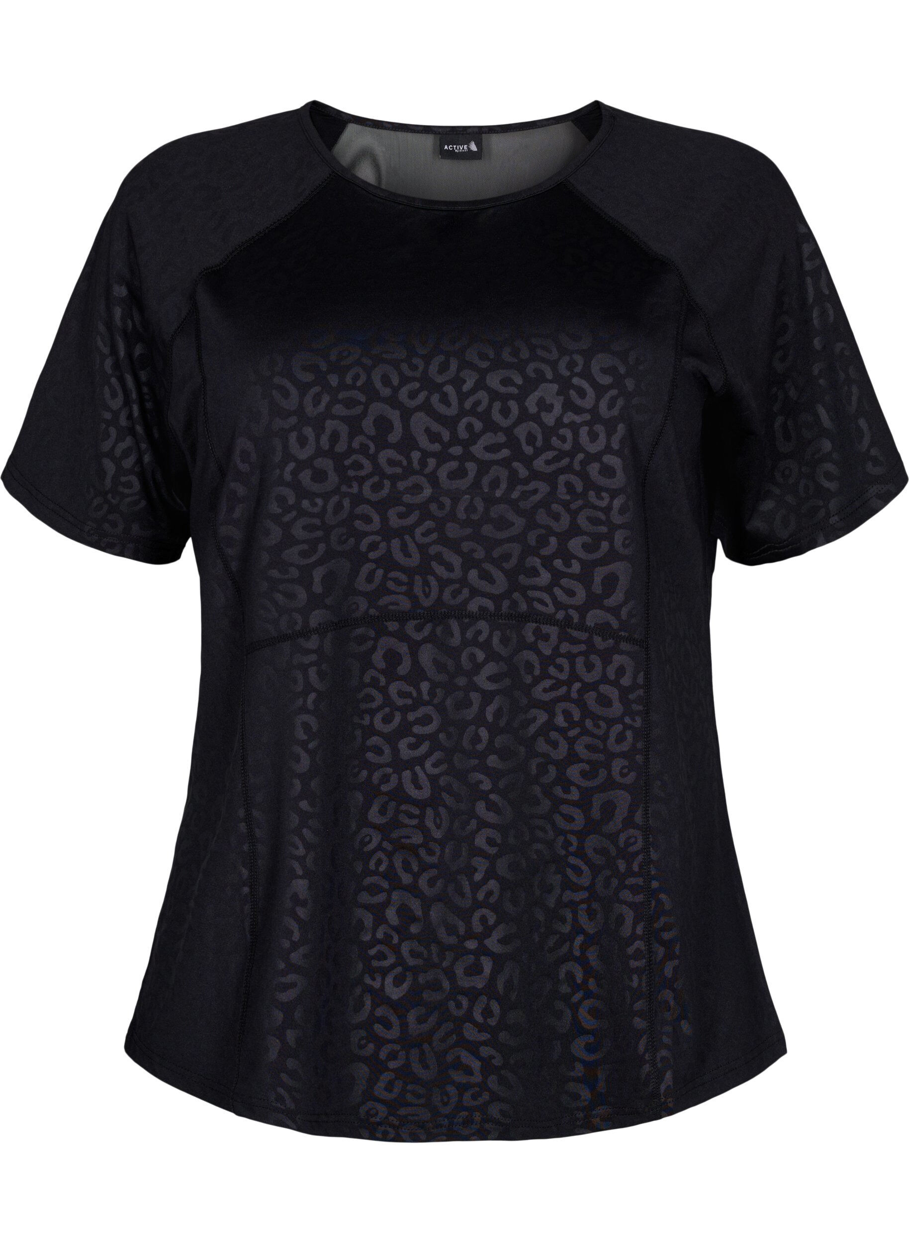 Zizzi Workout t-shirt with print and mesh, Black, Packshot image number 0