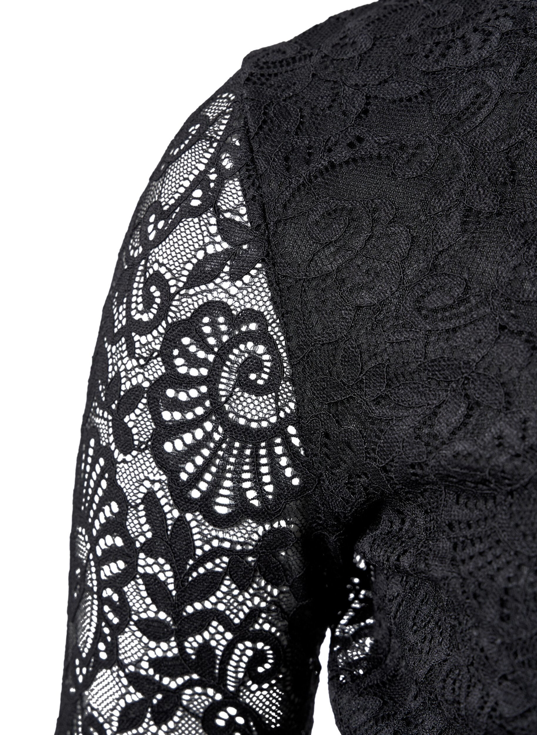 Zizzi Koronkowe bodystocking z dlugim rekawem i dekoltem w szpic, Black, Packshot image number 2