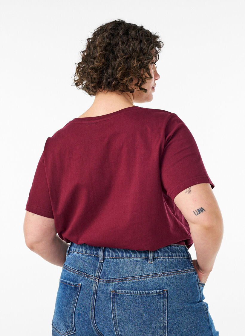Koszulka z bawelny organicznej ze sportowym nadrukiem tekstowym, Czerwony, Model image number 2