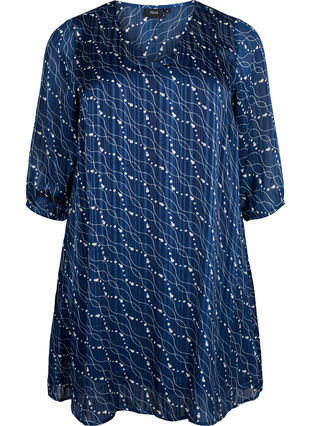 Sukienka z dekoltem w szpic i rekawami 3/4 z nadrukiem, Dress Bl. Swirl AOP, Packshot image number 0