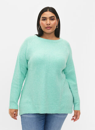Melanzowy pulower z rozcieciem z boku, Cabbage/White, Model image number 0