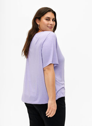 Melanzowa bluzka z krótkim rekawem, Violet Tulip Mel., Model image number 1
