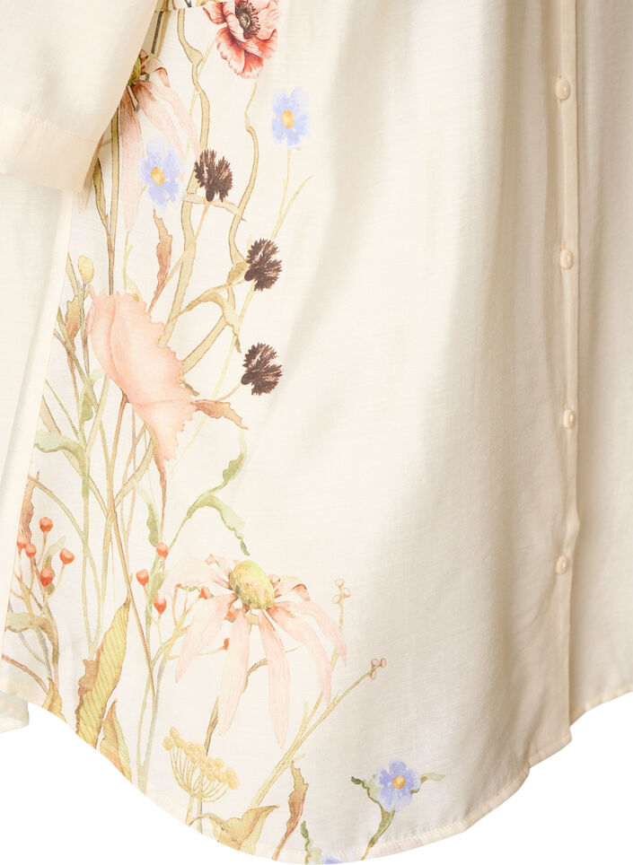 Bluzka koszula z rekawami do lokcia i kwiatowymi detalami, Beżowy, Packshot image number 3