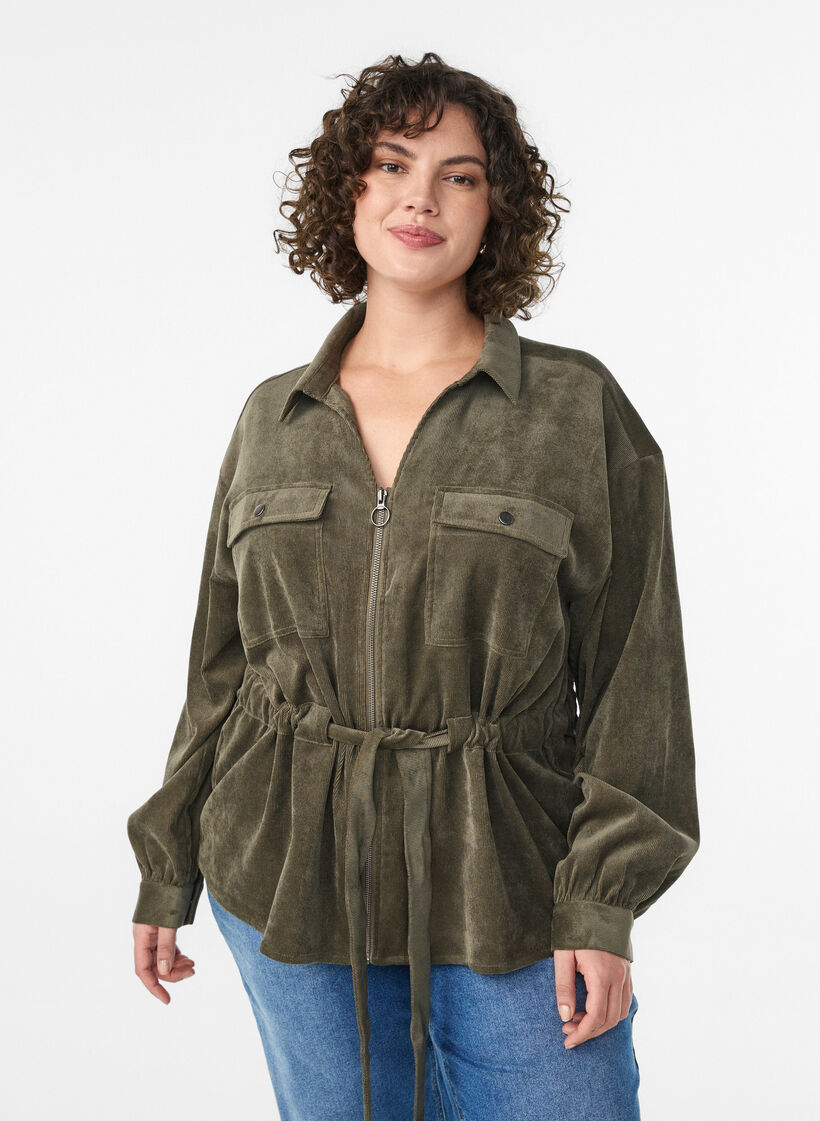 Szafirowa marynarka z pasem i kieszeniami, Zielony, Model image number 0