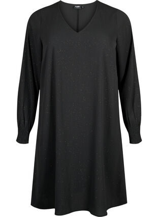 FLASH - Sukienka z dlugim rekawem i brokatem, Black w. Silver , Packshot image number 0