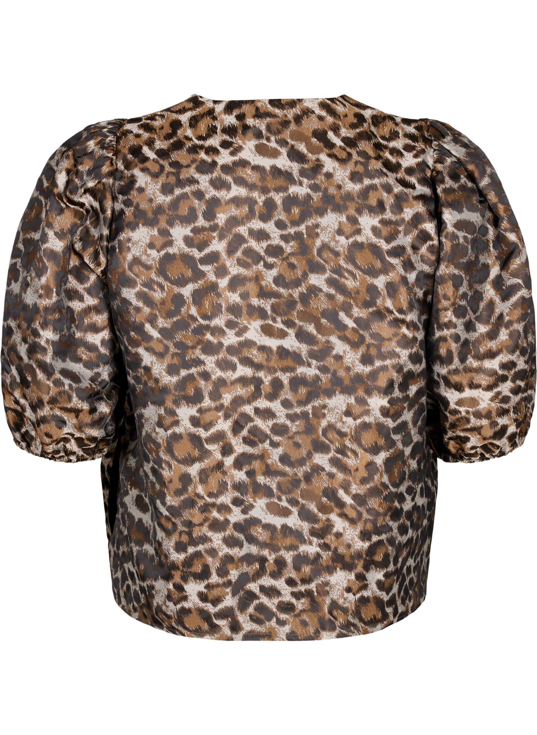 Zizzi Jacquard Leo kurtka z bufiastymi rekawami, Brown Leo AOP, Packshot image number 1