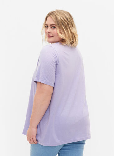 Bawelniana koszulka z koronkowa wstazka, Lavender, Model image number 1