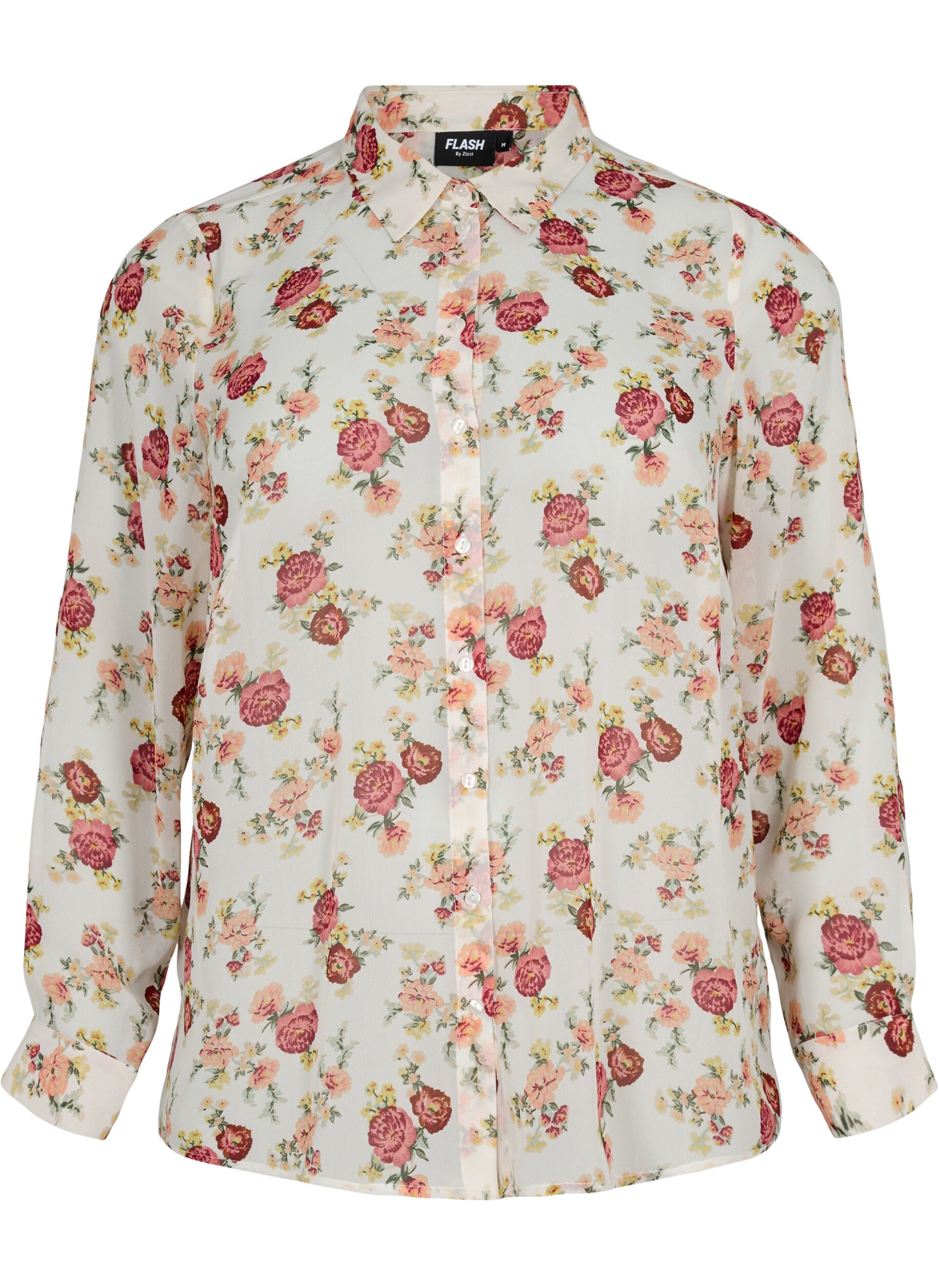 Zizzi Flash &ndash; koszula w kwiaty z dlugim rekawem, Off White Flower, Packshot image number 0
