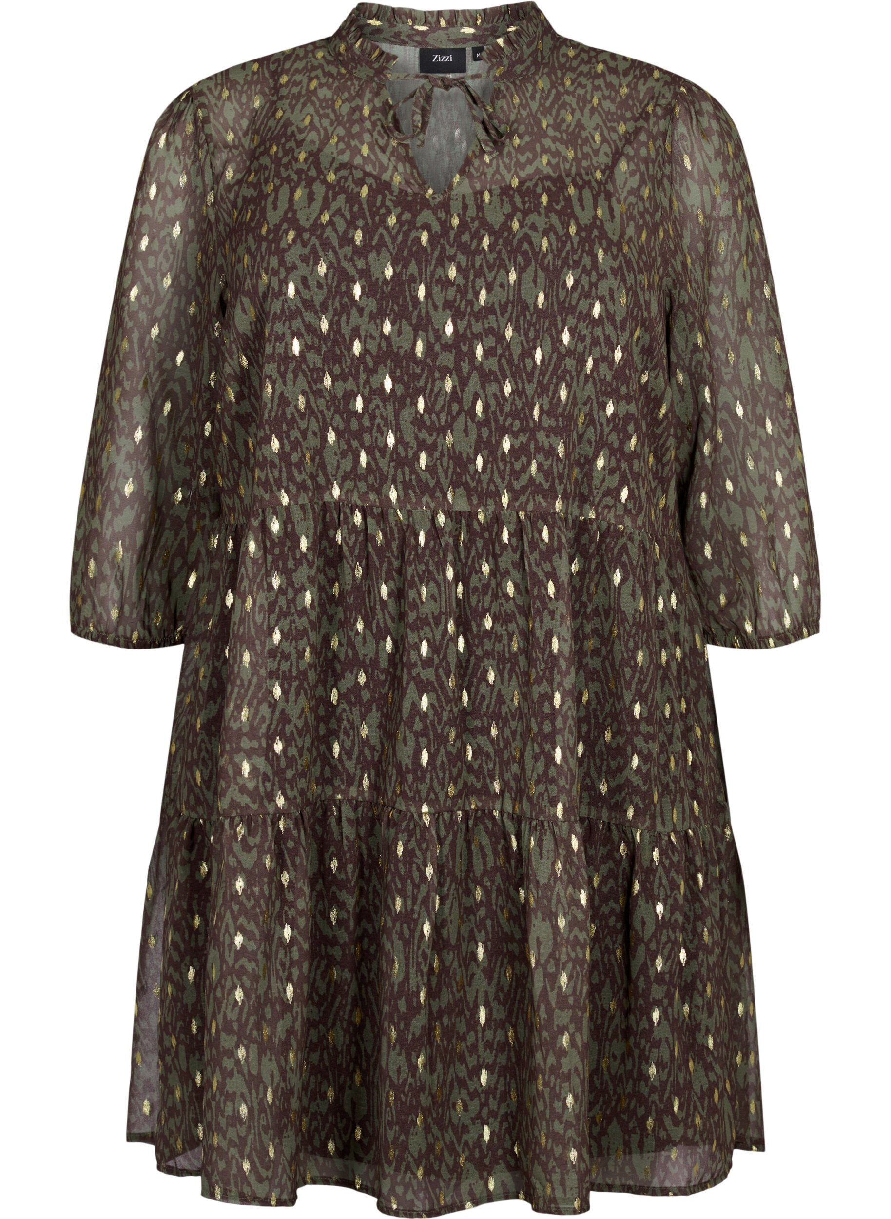 Zizzi Tunika z nadrukiem i lureksem, Green Ethnic AOP, Packshot image number 0