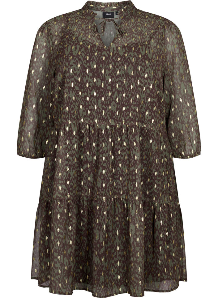 Tunika z nadrukiem i lureksem, Green Ethnic AOP, Packshot image number 0