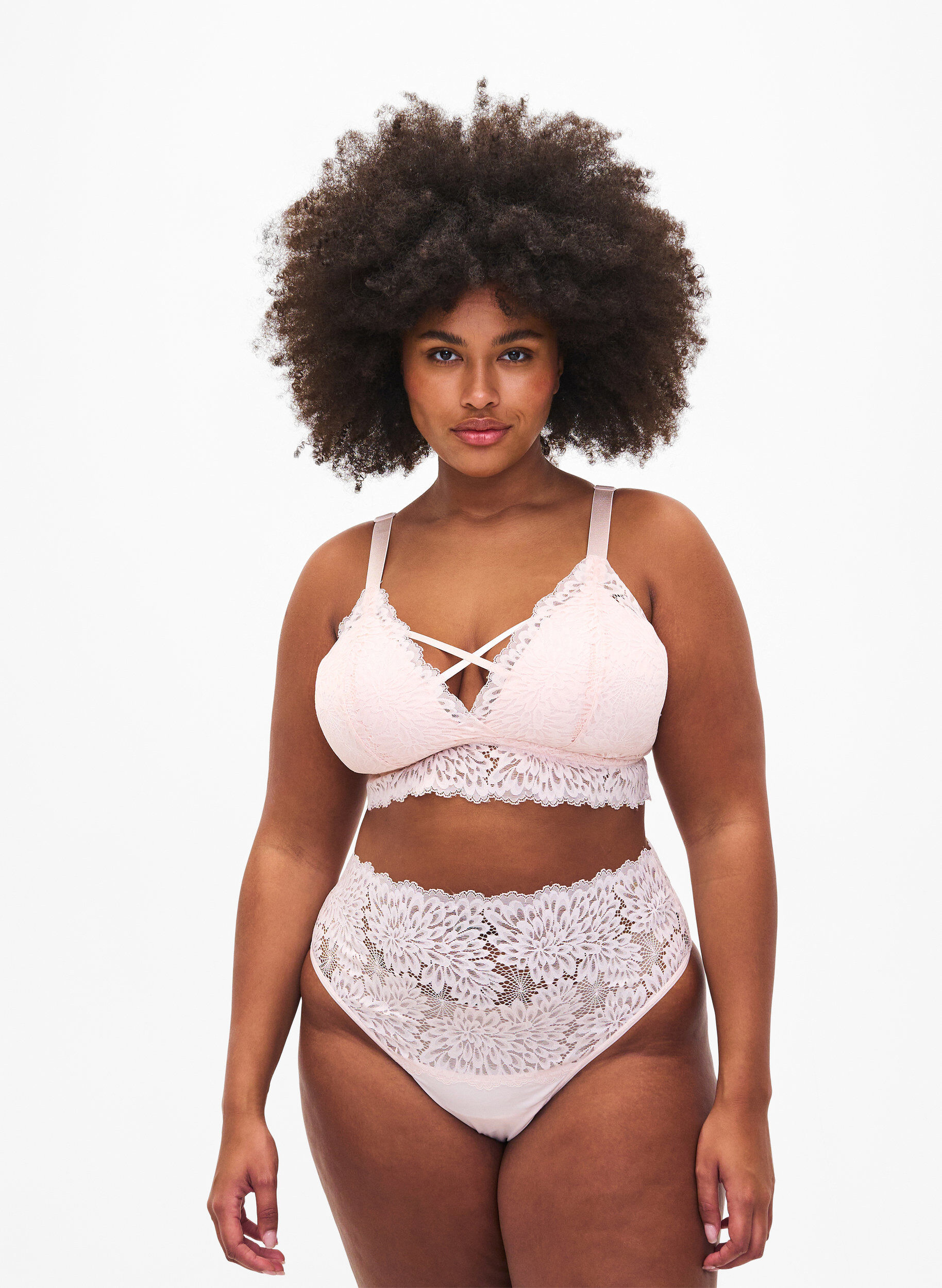 Zizzi Koronkowe stringi z&nbsp;wysokim stanem, Peach Blush, Model image number 0