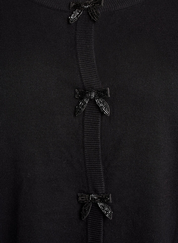 Kardigan na zatrzaski z kokardkami wyszywanymi perelkami, Czarne, Packshot image number 2