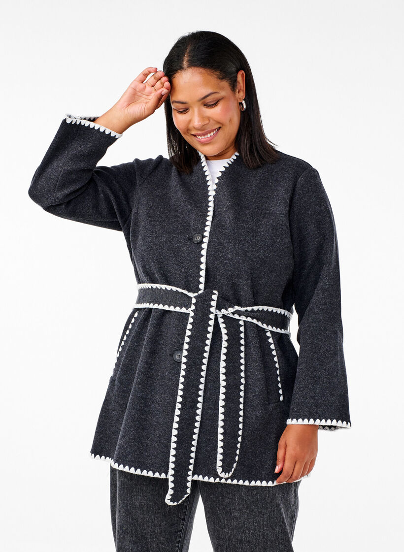 Plaszcz z kontrastowymi brzegami, Dark Grey Melange, Model image number 0