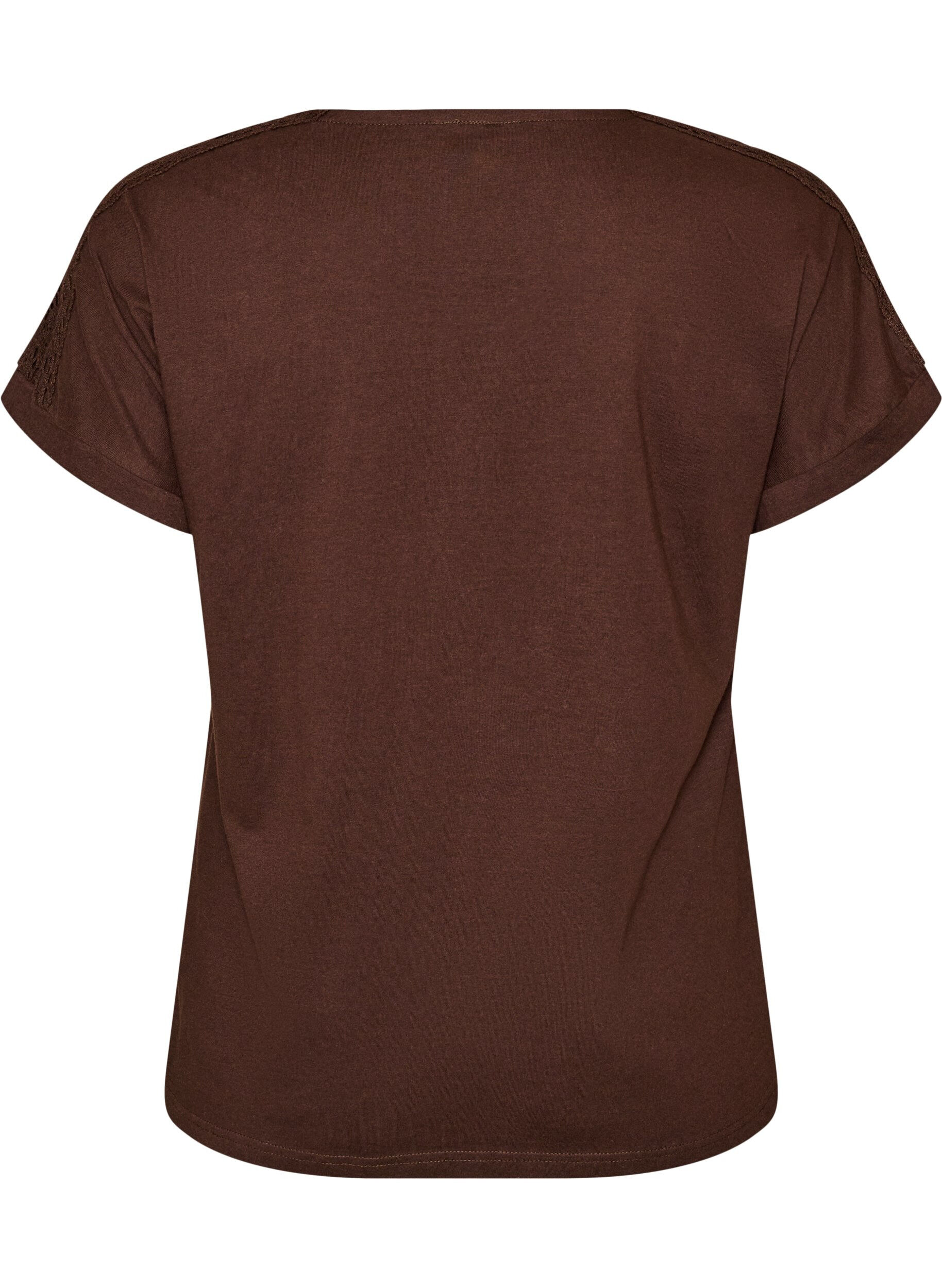ZizziBawelniany T-shirt z szydelkowym detalem, Brązowy, Packshot image number 1
